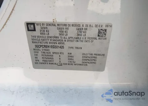 2014 Chevrolet Silverado 1500 1Lt из США, поврежденный, VIN 3GCPCREH1EG501426